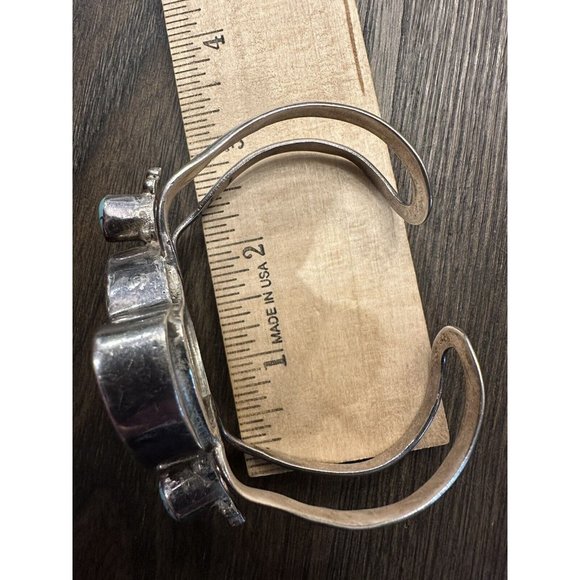 Native American Sterling Silver Statement Cuff Fossilized Nautilus w/ Turquoise - Picture 11 of 13